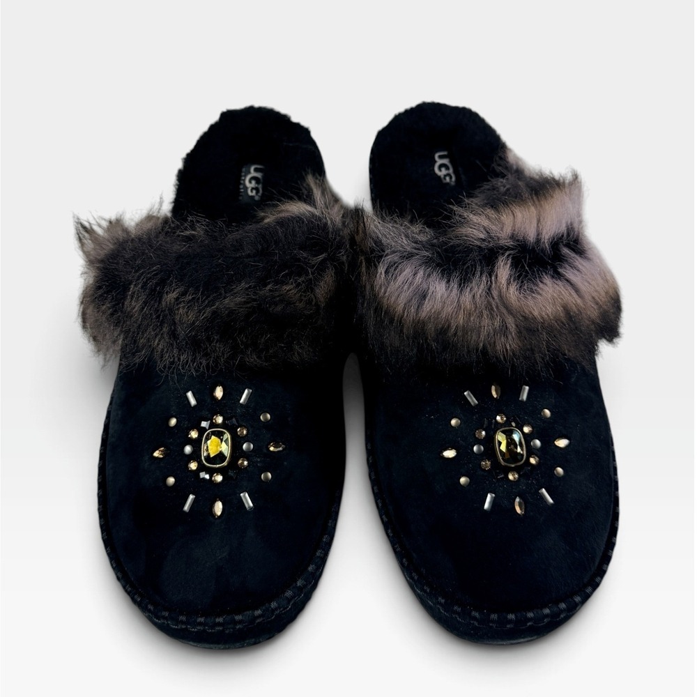 UGG Aira Crystals Slippers Womens 12 Black Suede Swarovski Embellished NEW